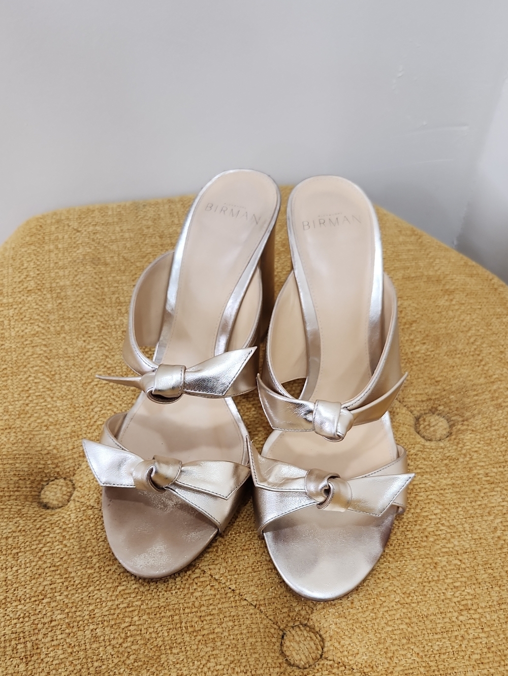 Alexandre Birman Nolita Metallic Gold Leather Block Heel Mules